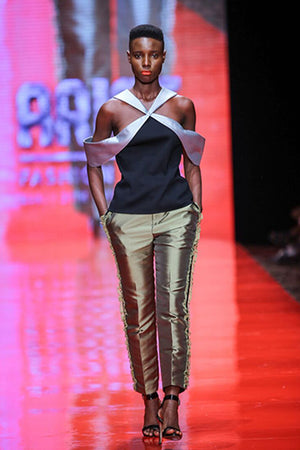 Washington Roberts at Arise Fashion Week - Red Kite Dress - Wool Crepe with Jacquard Silk Twill