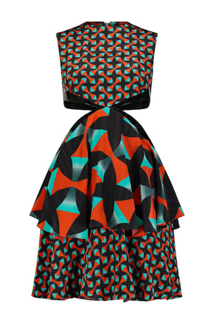 Washington Roberts Dode Dress - Silk Patent Leather Tier Dress with Cut out