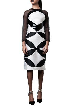 ELLIPSE SILK WOOL PATENT LEATHER DRESS