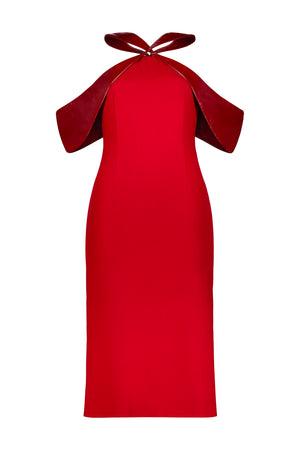 Washington Roberts Kite Dress in Wool Crepe and 100% Calf Patent leather - Alter Neck Sheath Dress