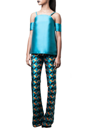 CATALAN GEOMETRIC JACQUARD SILK TWILL PANT