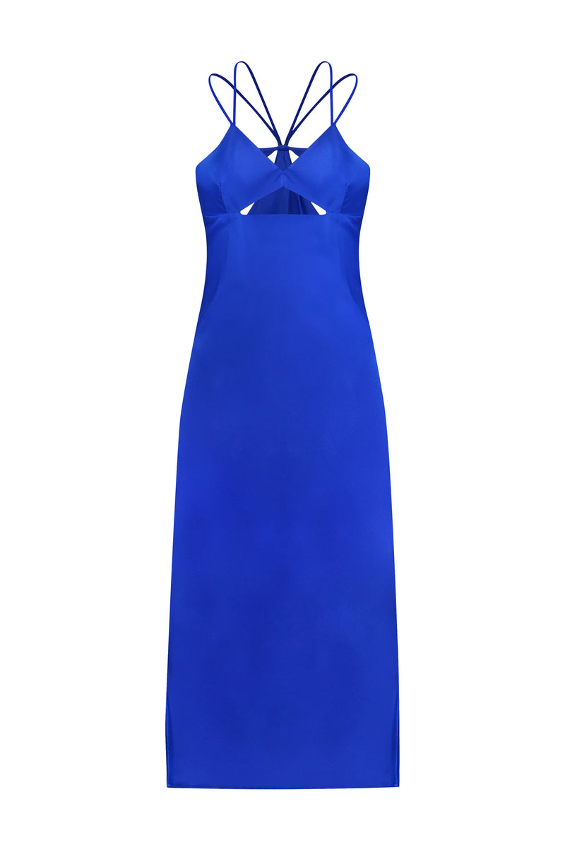 electric blue slip dress TANGLE SILK CHARMEUSE SLIP DRESS BLUE / 16