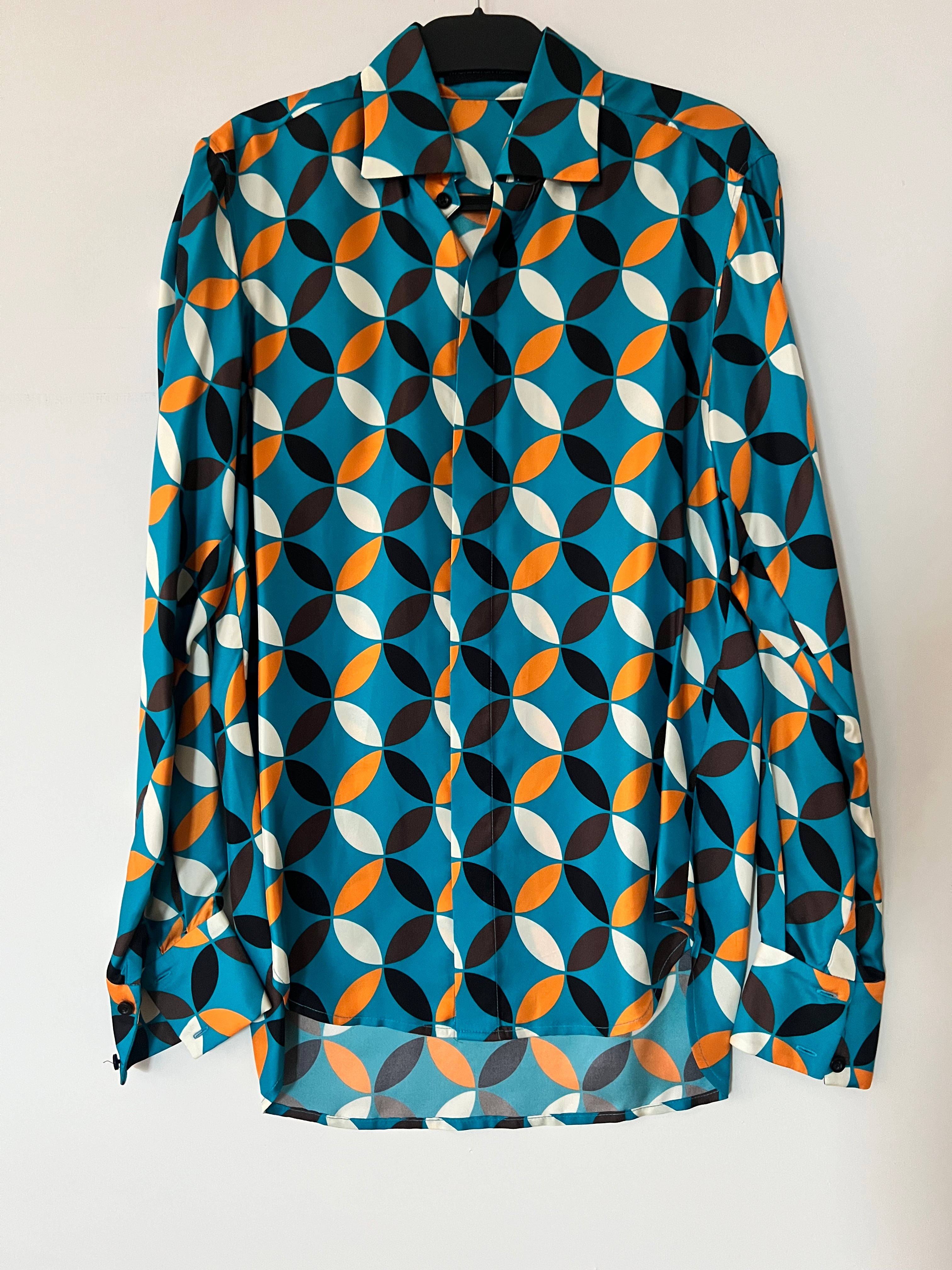 CLAES SILK CHARMEUSE LONG SLEEVE SHIRT - SIGNATURE PRINT