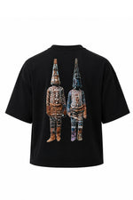 Load image into Gallery viewer, Washington Roberts Benin Boys Red t-shirt featuring archival Edo dancer artwork inspired by early 1900s Benin heritage photography.
