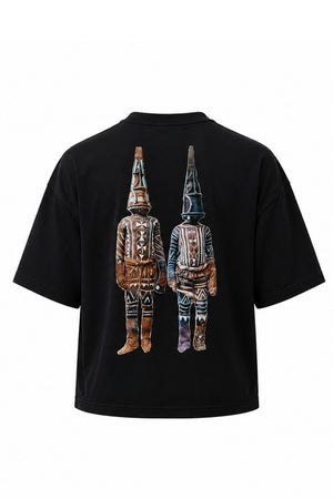 Washington Roberts Benin Boys Red t-shirt featuring archival Edo dancer artwork inspired by early 1900s Benin heritage photography.