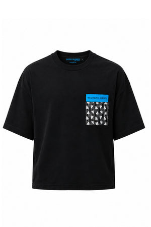 Washington Roberts Benin Boys Black heavyweight cotton graphic t-shirt with custom jacquard pocket and embroidered logo.