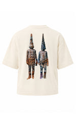 Load image into Gallery viewer, Washington Roberts Benin Boys Ivory t-shirt featuring archival Edo dancer artwork inspired by early 1900s Benin heritage photography.
