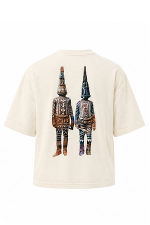 Washington Roberts Benin Boys Ivory t-shirt featuring archival Edo dancer artwork inspired by early 1900s Benin heritage photography.