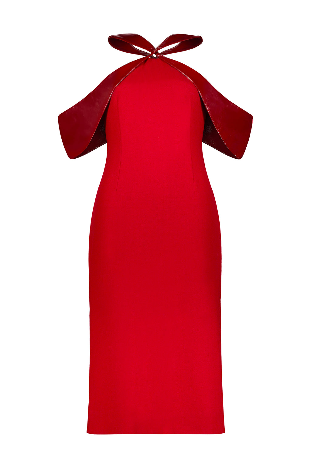Washington Roberts Kite Dress in Wool Crepe and 100% Calf Patent leather - Alter Neck Sheath Dress