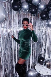 OCTA STRETCH VELVET MINI DRESS EVERGREEN / M OCTA STRETCH VELVET MINI DRESS EVERGREEN / M